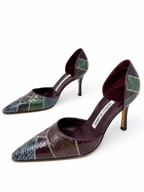 Manolo Blahnik Vintage Patchwork Python D’Orsay Heels Womens Size EU 36